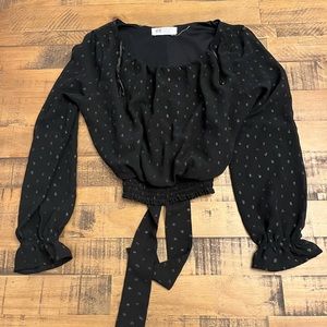 H&M polka dot black long sleeve shirt